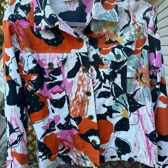 Shana K Long Sleeve Button Up Floral Blazer Jacket Size Medium - Picture 6 of 6